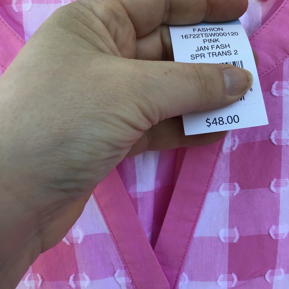 NWT Kim Rogers Pink & White Gingham Nubby Dot - Picture 6 of 7